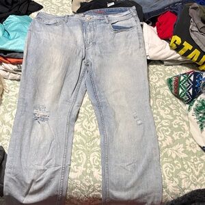 Womens Light Blue Distressed Jeans